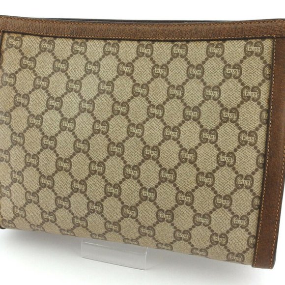 GUCCI clutch bag GG plus beige PVC �~ leather Auth used T18207 - Picture 2 of 8